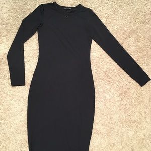 Zara black bodycon mid-calf long-sleeve dress